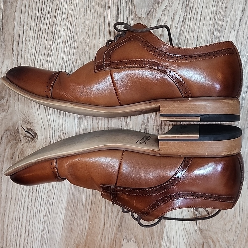 Stacy Adams Mens Dickinson Cap Toe Oxford Shoes Cognac Brown Roynd Toe Size 9W - Picture 5 of 11